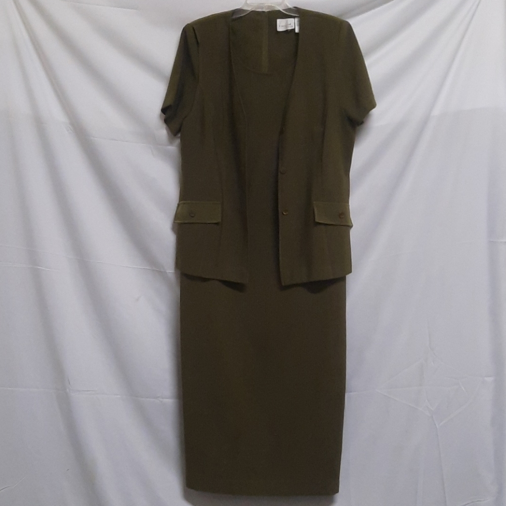 Vtg 90's Halmode Plus Olive Modest Maxi Dress 16